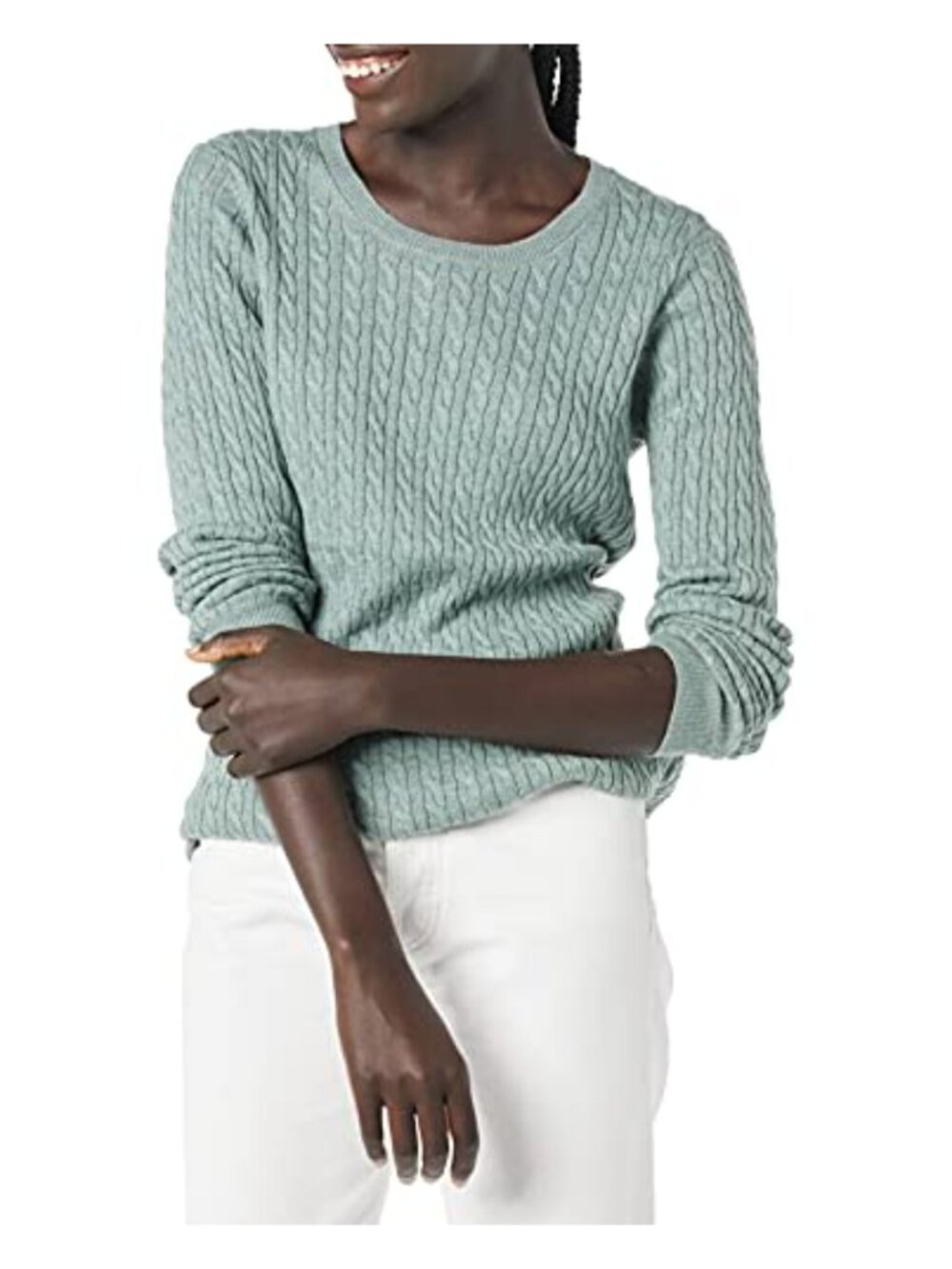 Women's Lightweight Cable Crewneck Pullover Sweater Cotton Blend